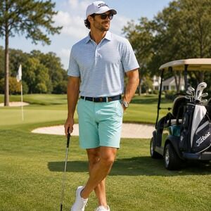 Vineyard Vines OTG On-The-Go Shorts Sz 35 Mint Green Performance Stretch Golf